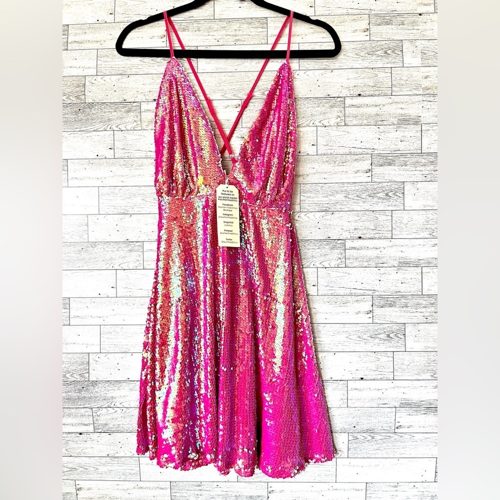 NWT Barbie Pink Plunging V Neck Dress
